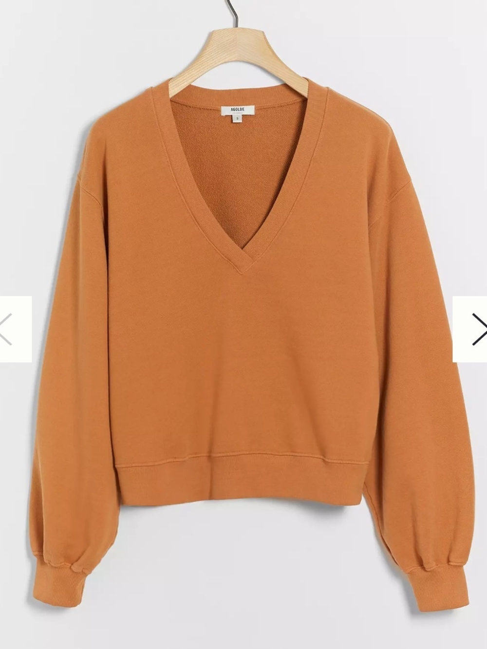 AGOLDE Women's V-Neck Balloon-Sleeved Sweatshirt XS Fall Minimalist Cotton